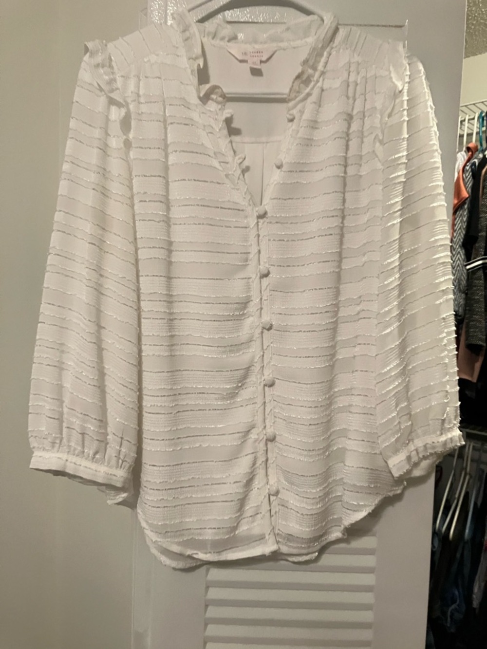 LC Lauren Conrad White Ruffle-Trim Button Blouse